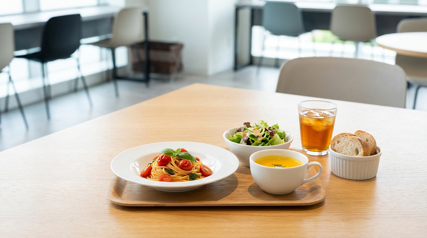 スープとサラダがセットになったランチプレートの全体写真